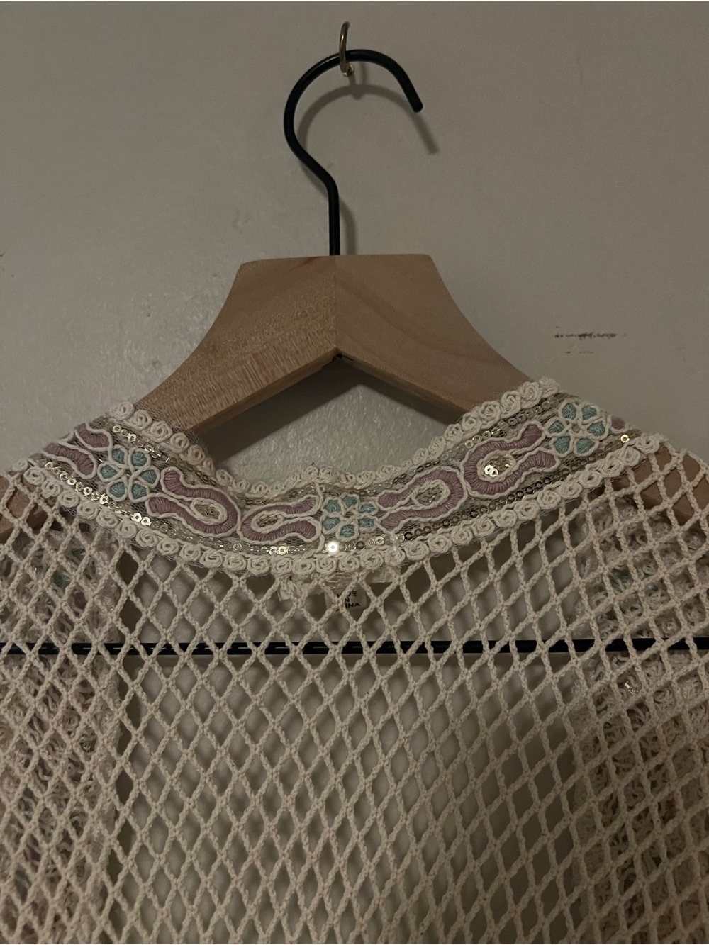 POL Crochet Lace Duster Cardigan Embroidered Sequin Boho Cream M - Picture 8 of 12